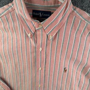 Ralph Lauren Flannel Button Up Shirt Cotton Long Sleeve XL Striped Orange Green
